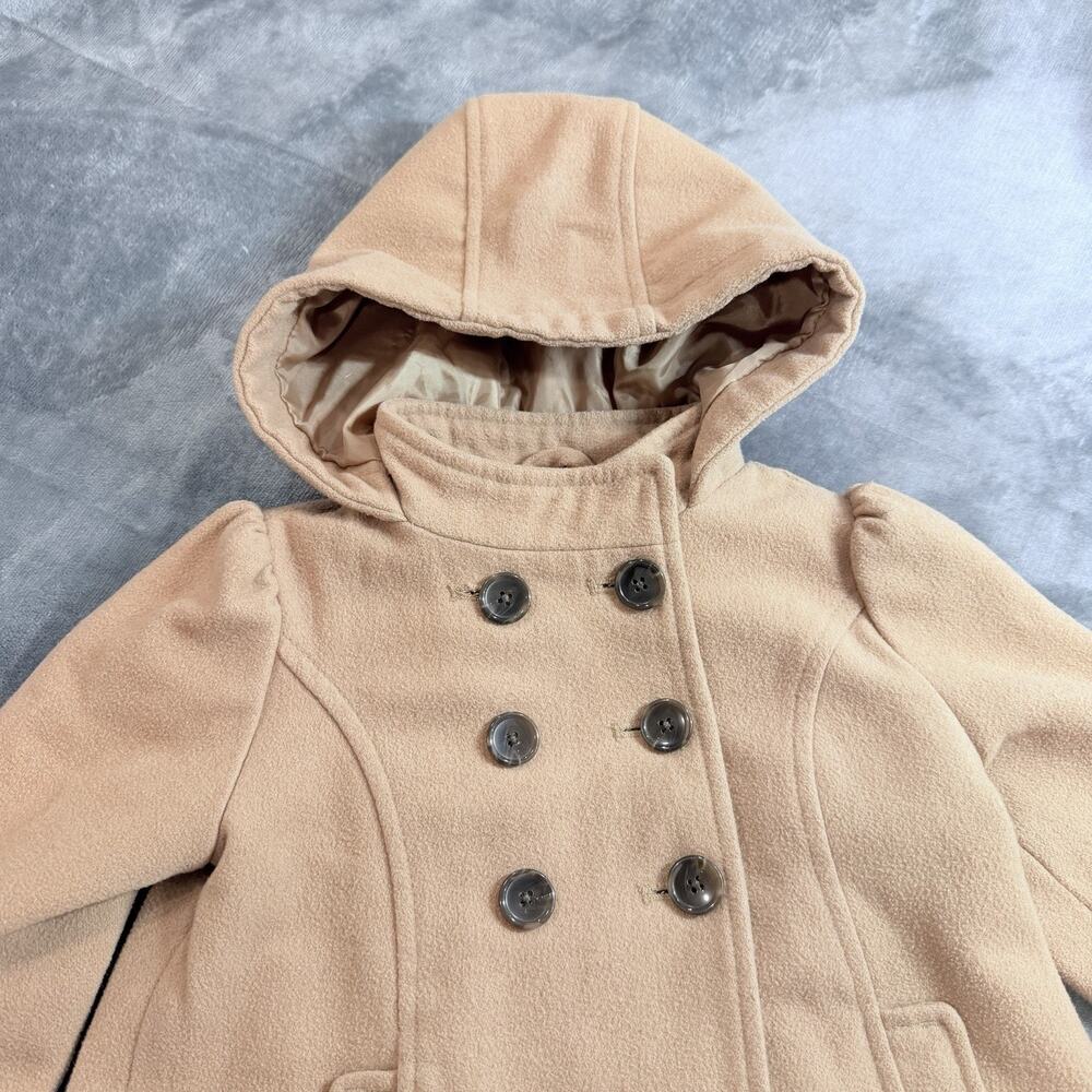 Old Navy Wool Peacoat Girls Tan Double Breasted Hooded Jacket Sz 3T 3A - Picture 13 of 13